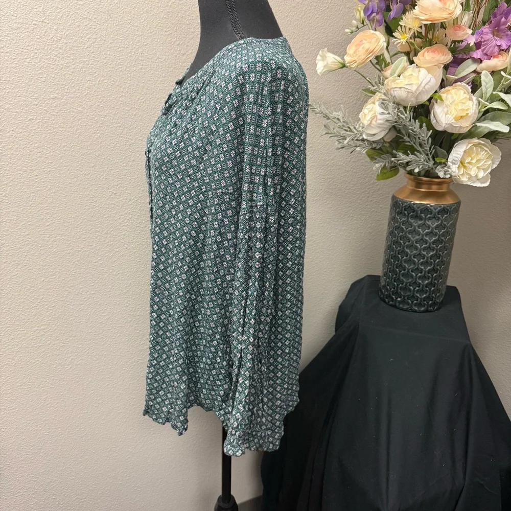 J. Jill 2X Green Boho Print Button Front Long Sleeve Tunic Top Plus Size - Picture 3 of 9